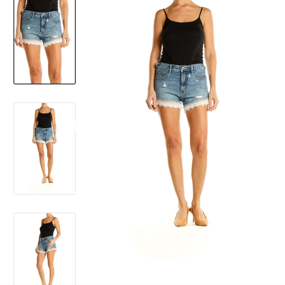 Free People lace trim high-rise destressed denim shorts
